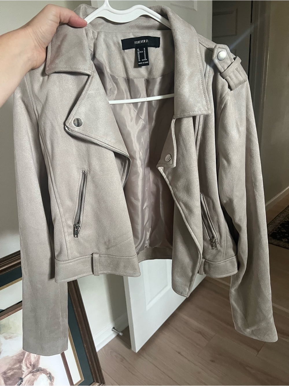 Forever 21 Light Taupe Suede-Look Moto Jacket